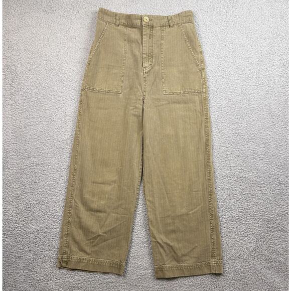 Free People Pants Womens 6 Beige Wide Leg Buckle Back Cropped Trousers - Picture 1 of 15